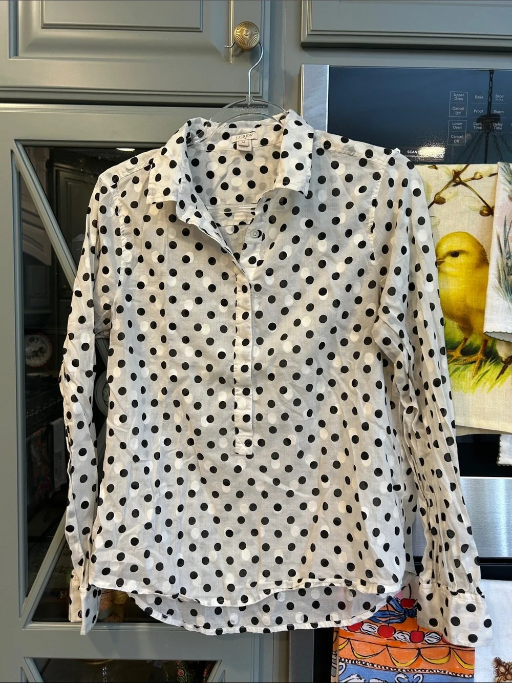 J. Crew Polka Dot Cotton Popover Shirt Medium
